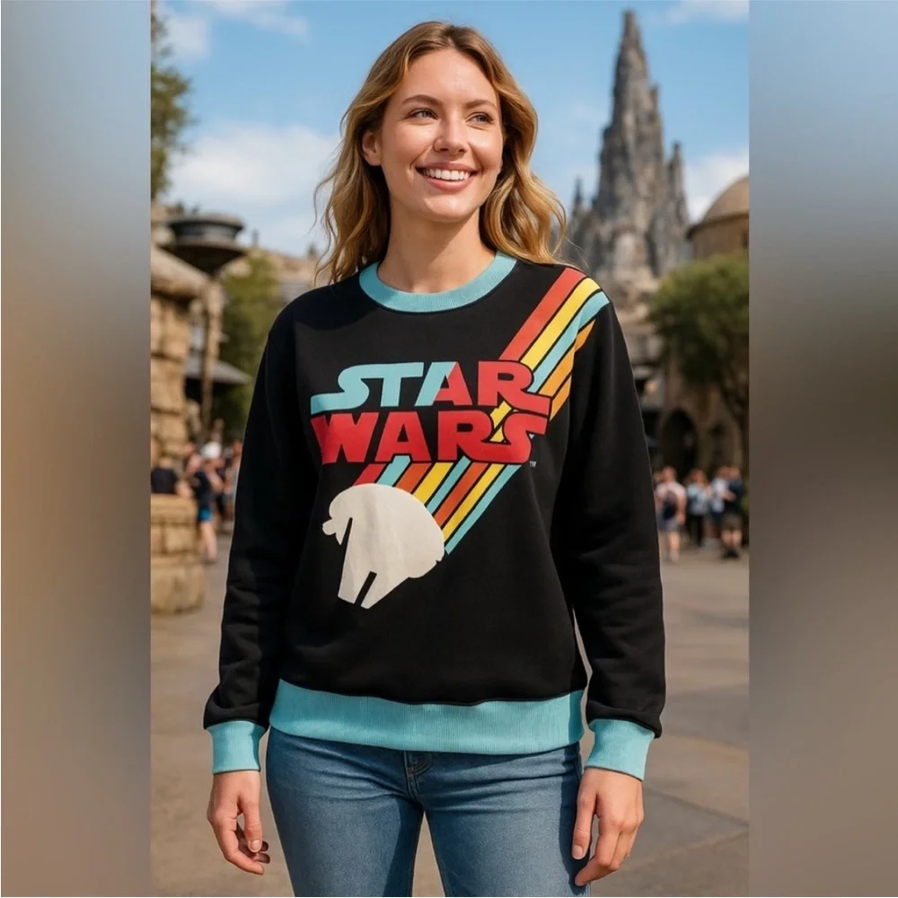 Disney Parks Throwback Retro Sweatshirt Millennium Falcon Crewneck Galaxy 80’s